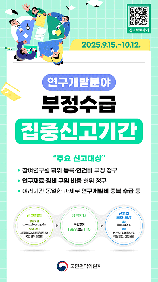  2025년 연구개발비 부정수급 집중 신고기간 운영 